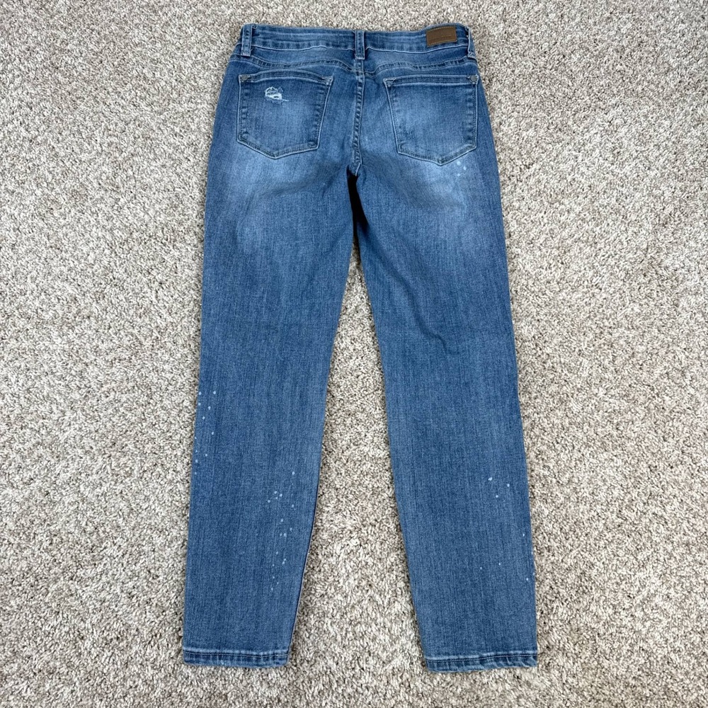 Judy Blue Jeans Womens 28 Relaxed Fit Distressed Ripped Knee Medium Blue Painted - Picture 12 of 13